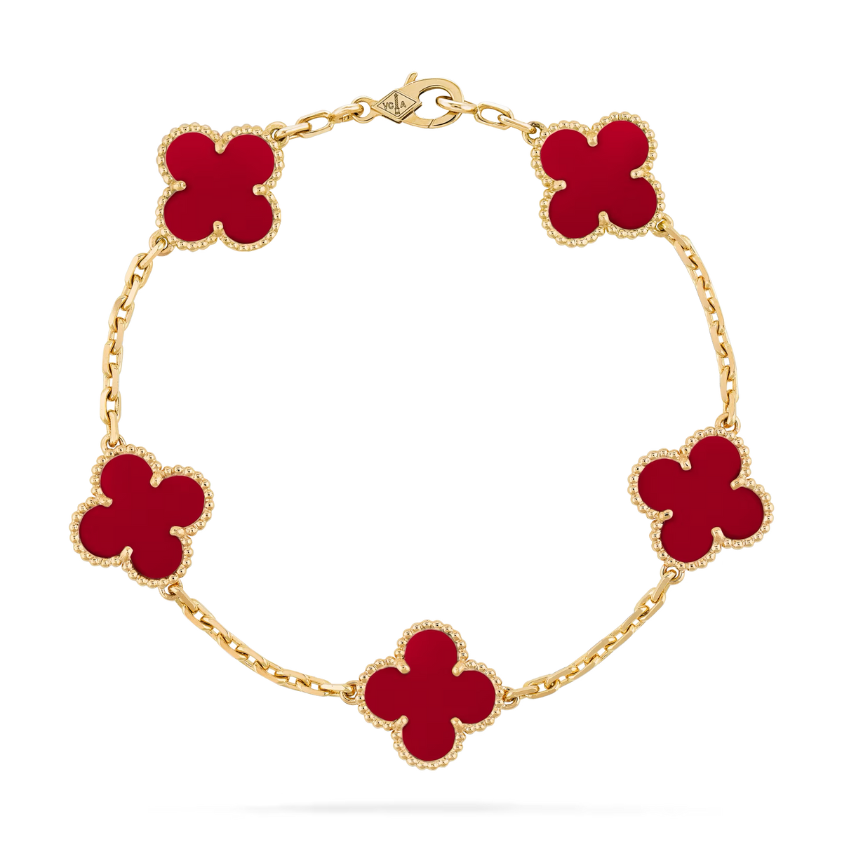 Van Cleef & Arpels Vintage Alhambra bracelet, 5 motifs 18K yellow gold, Carnelian