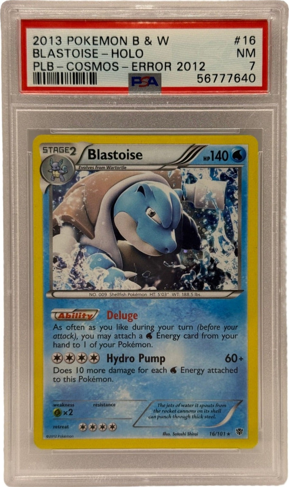 2013 Pokémon Plasma Blast Cosmos Blastoise Holo Error 2012 16/101 PSA 7 NEAR MINT