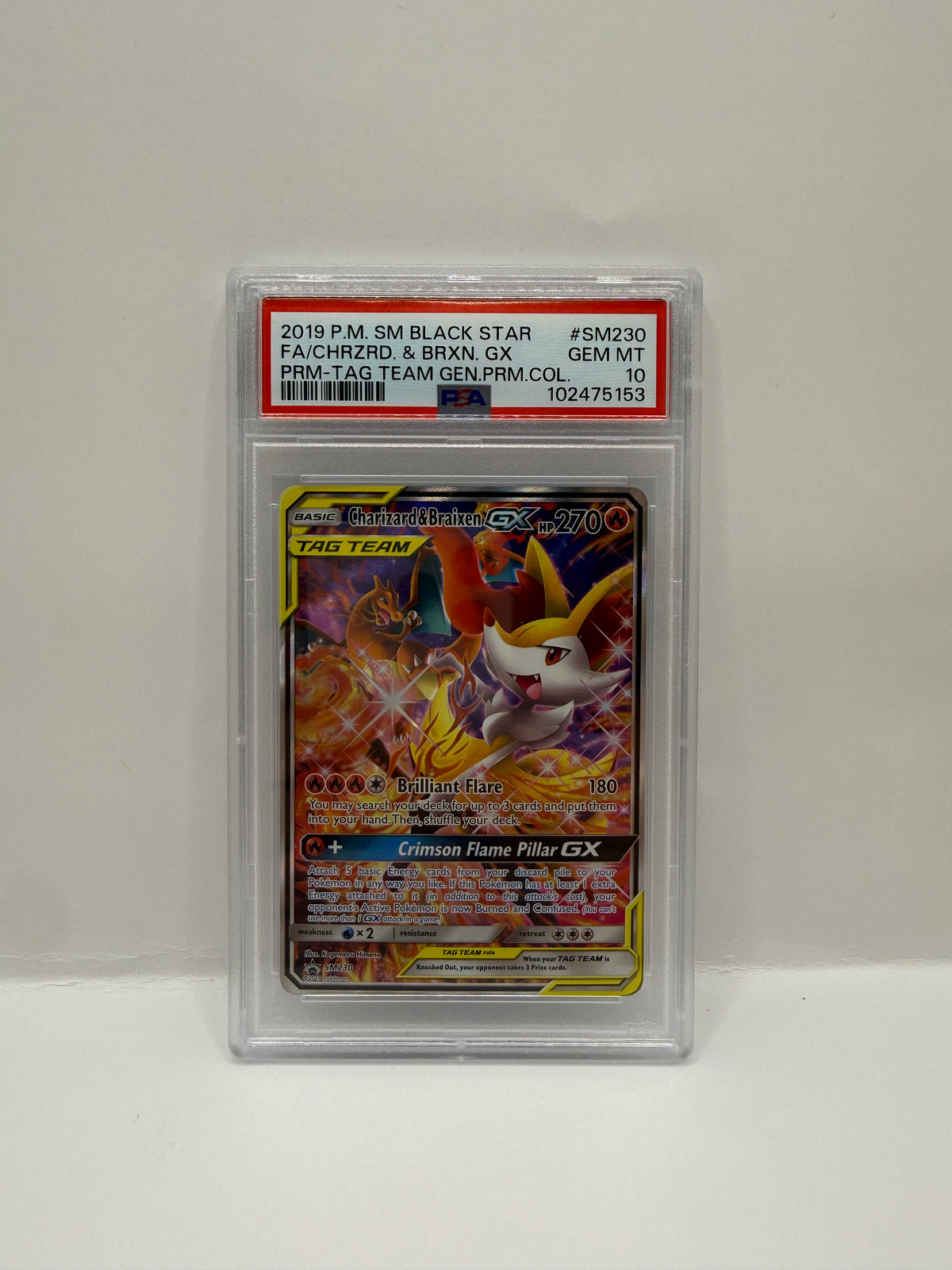 2019 Pokémon SM Tag Team Generations Charizard & Braixen GX SM230 PSA 10 GEM MINT