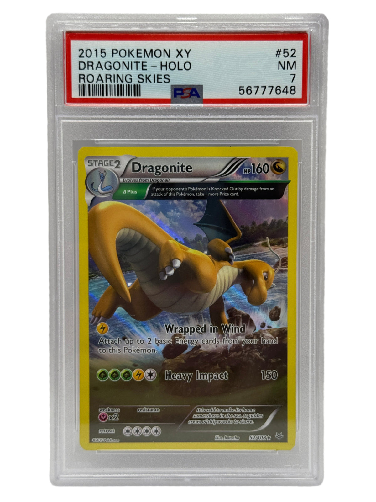 2015 Pokémon XY Roaring Skies Dragonite Holo 52/108 PSA 7 NEAR MINT