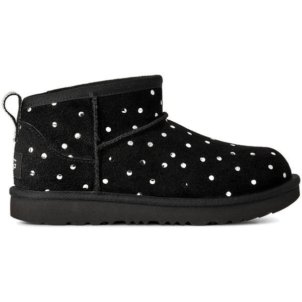 UGG Classic Ultra Mini Shiny Dots Boot Black (Big Kids) — side profile
