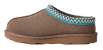 Brown slipper with a patterned blue and green trim on a white background - Image 3