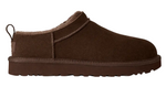 Brown slip-on shoe with fuzzy lining on a white background - Image 1
