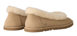 Pair of tan UGG slippers with sheepskin lining on a white background - Image 4