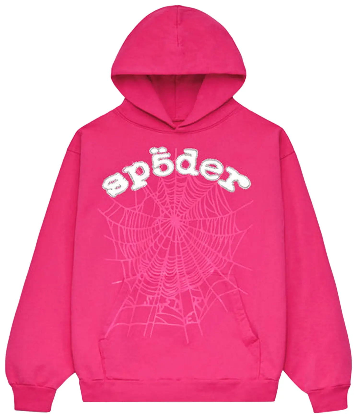 Sp5der Rhinestone Legacy Web Hoodie Pink & White