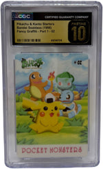 1998 Bandai Sealdass Fancy Graffiti #02 — Pikachu, Charmander, Bulbasaur and Squirtle — CGC 10 Pristine slab, front - Image 1
