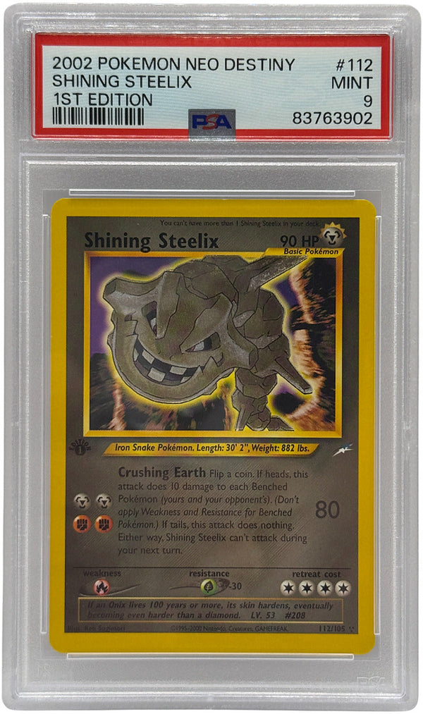 Pokémon trading card in protective packaging with a white background