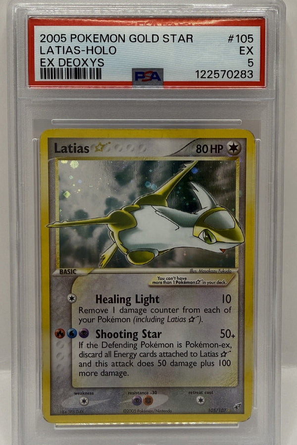 2005 Pokémon Ex Deoxys Gold Star Holo Latias 105/107 PSA 5 EXCELLENT — front