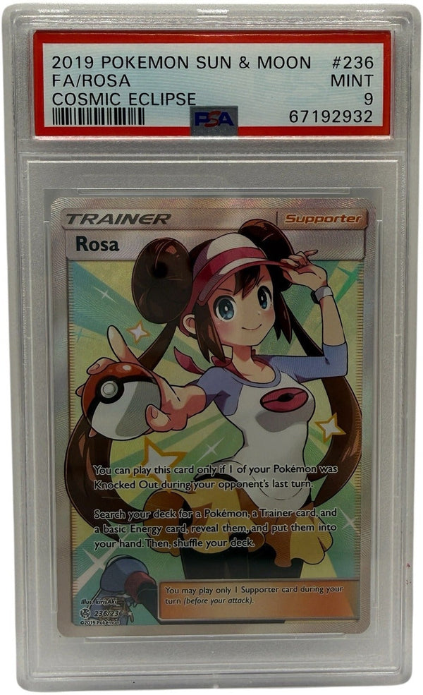 2019 Pokémon Sun & Moon Cosmic Eclipse Rosa Full Art #236 PSA 9 MINT — photo 1