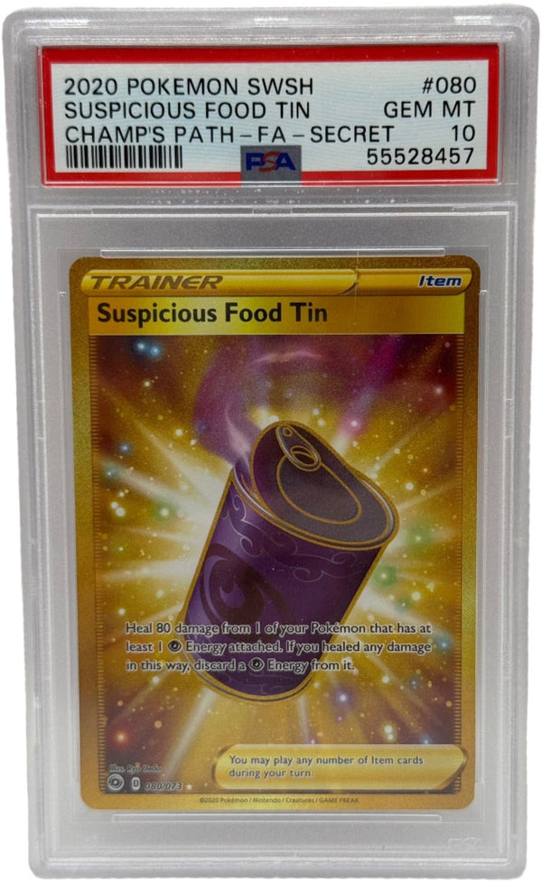 2020 Pokémon Champion's Path Suspicious Food Tin Gold Secre Rare 080/073 PSA 10 GEM MINT