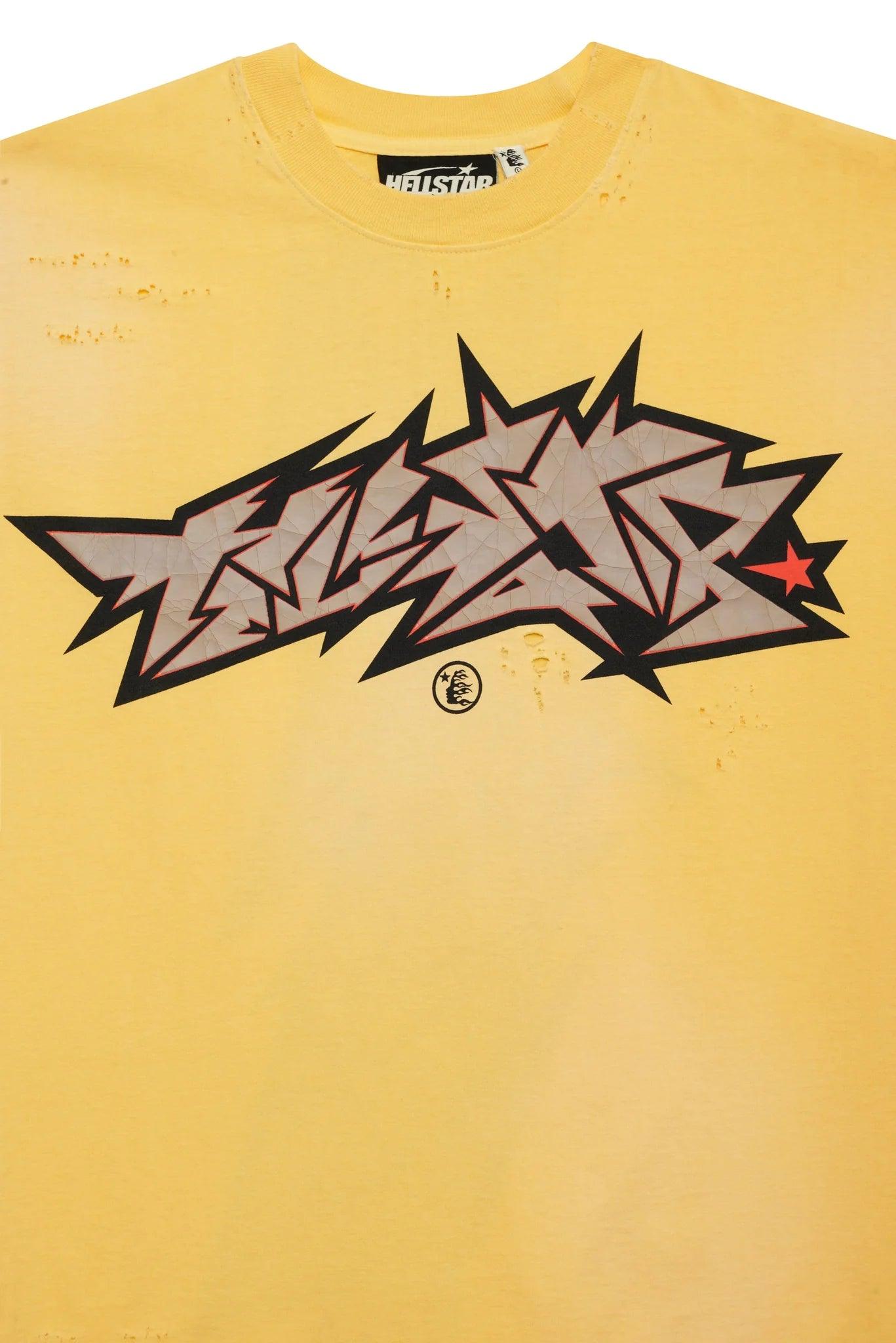 Hellstar Yellow Crack Print T-Shirt