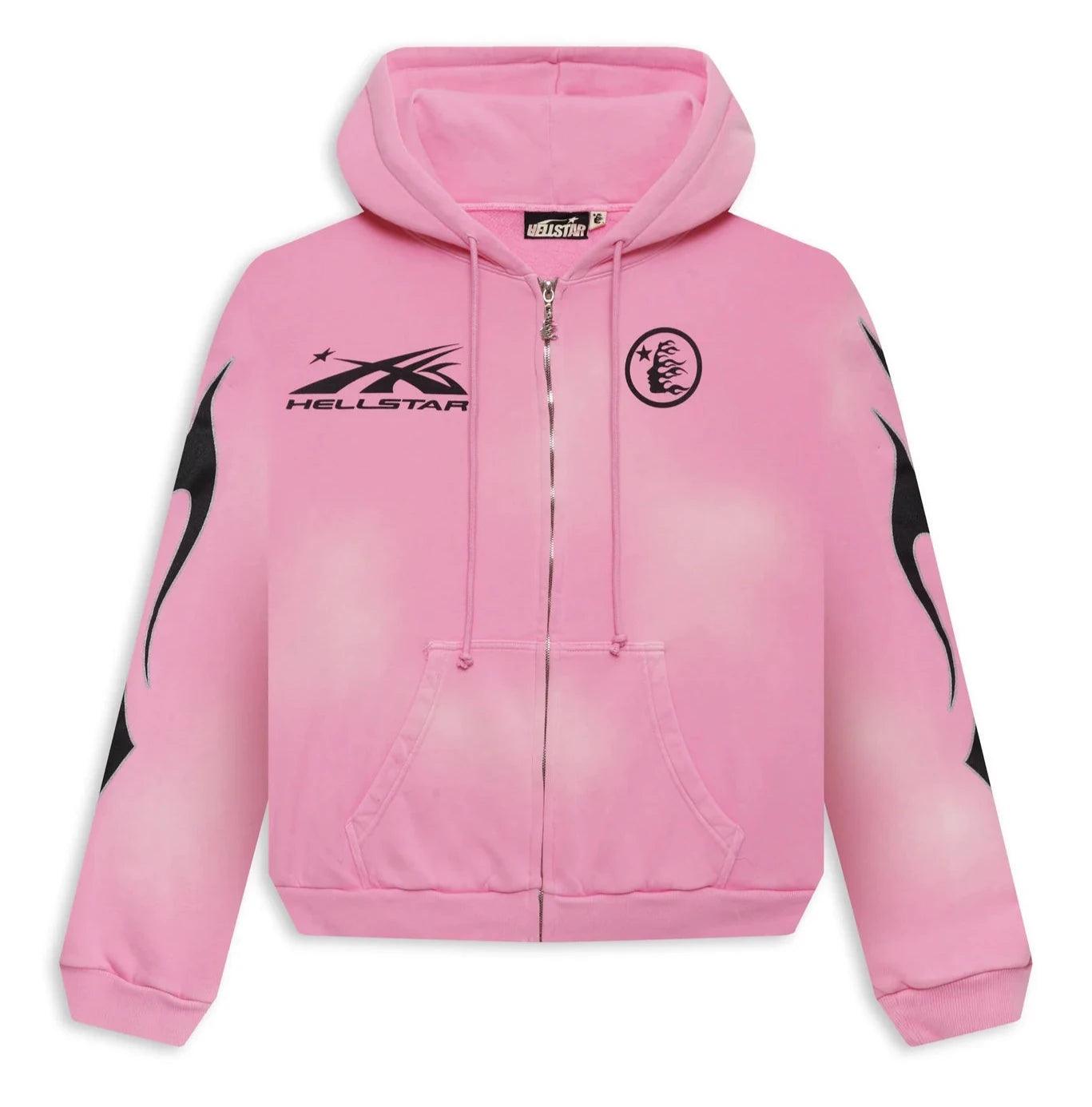Hellstar Sports Flame Zip-Up Hoodie Pink (Valentine's Day)