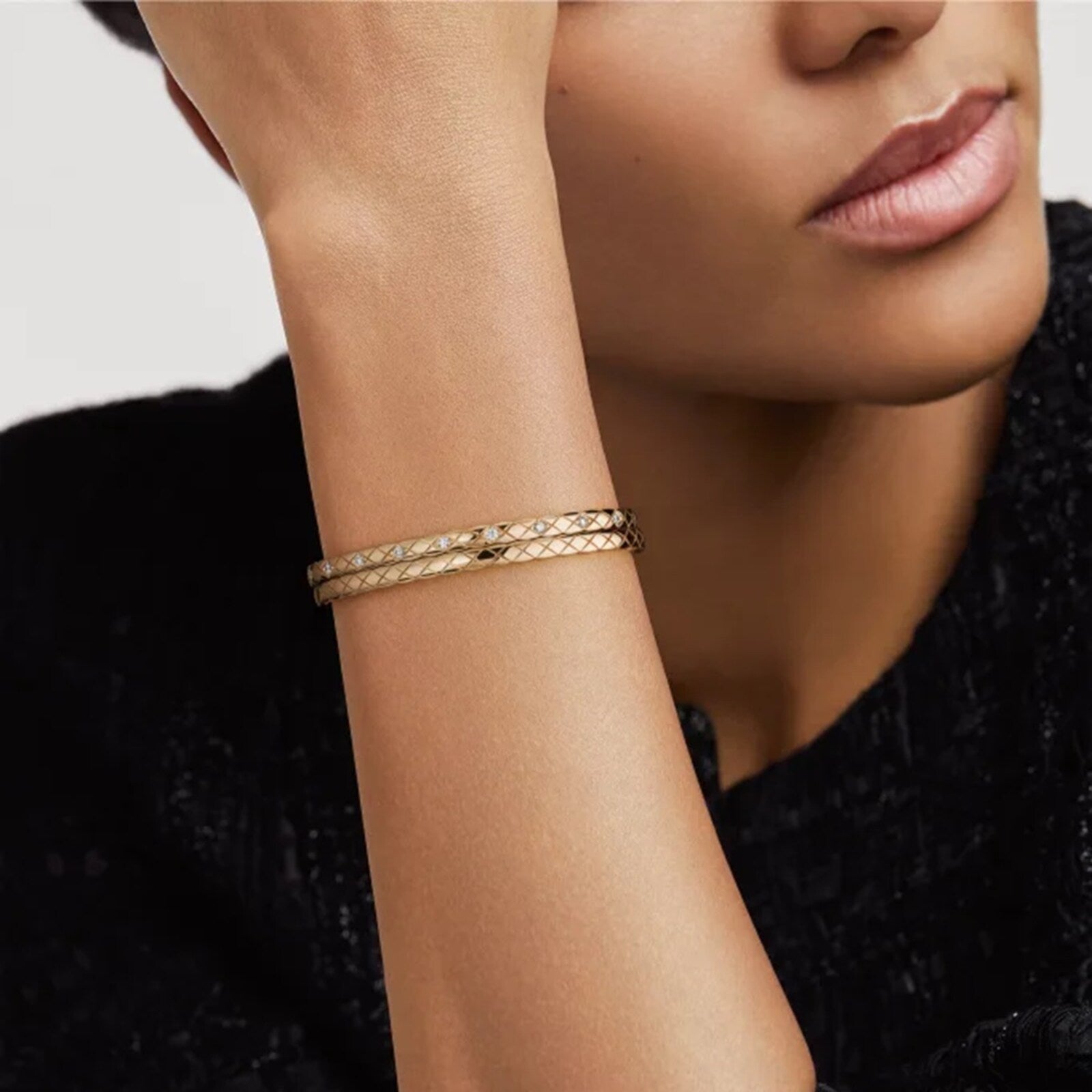 CHANEL 18K Beige Gold Coco Crush Mini Bangle Bracelet (J12324)