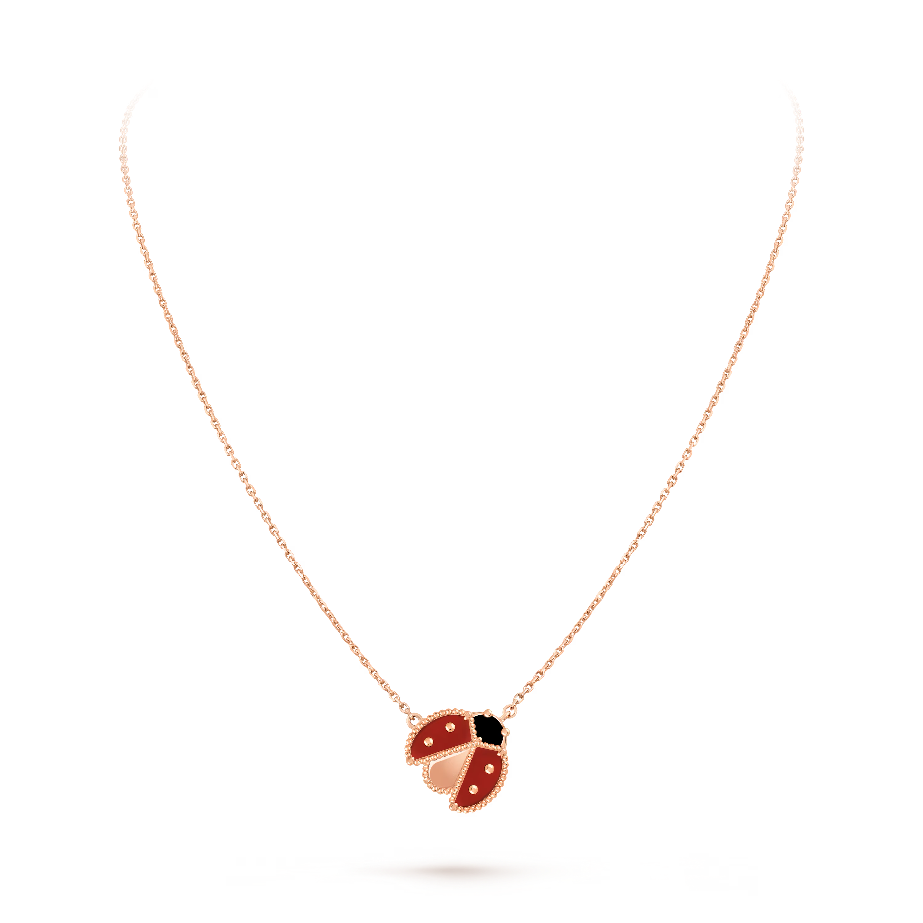 Van Cleef & Arpels Lucky Spring pendant, open wings ladybug 18K rose gold, Carnelian, Onyx