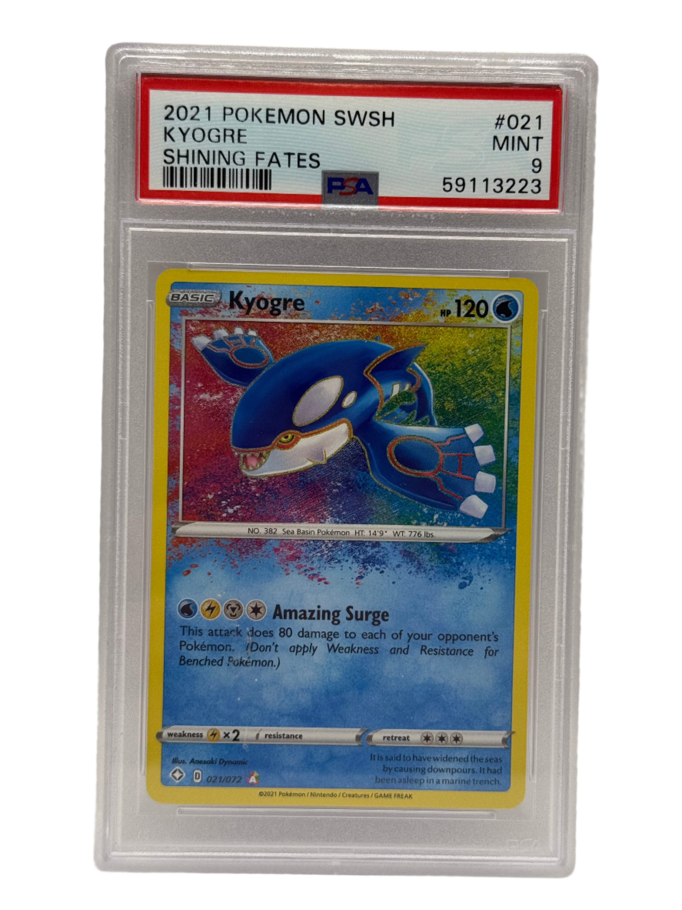 2021 Pokémon Shining Fates Kyogre Amazing Rare 021/072 PSA 9 MINT (SWSH)