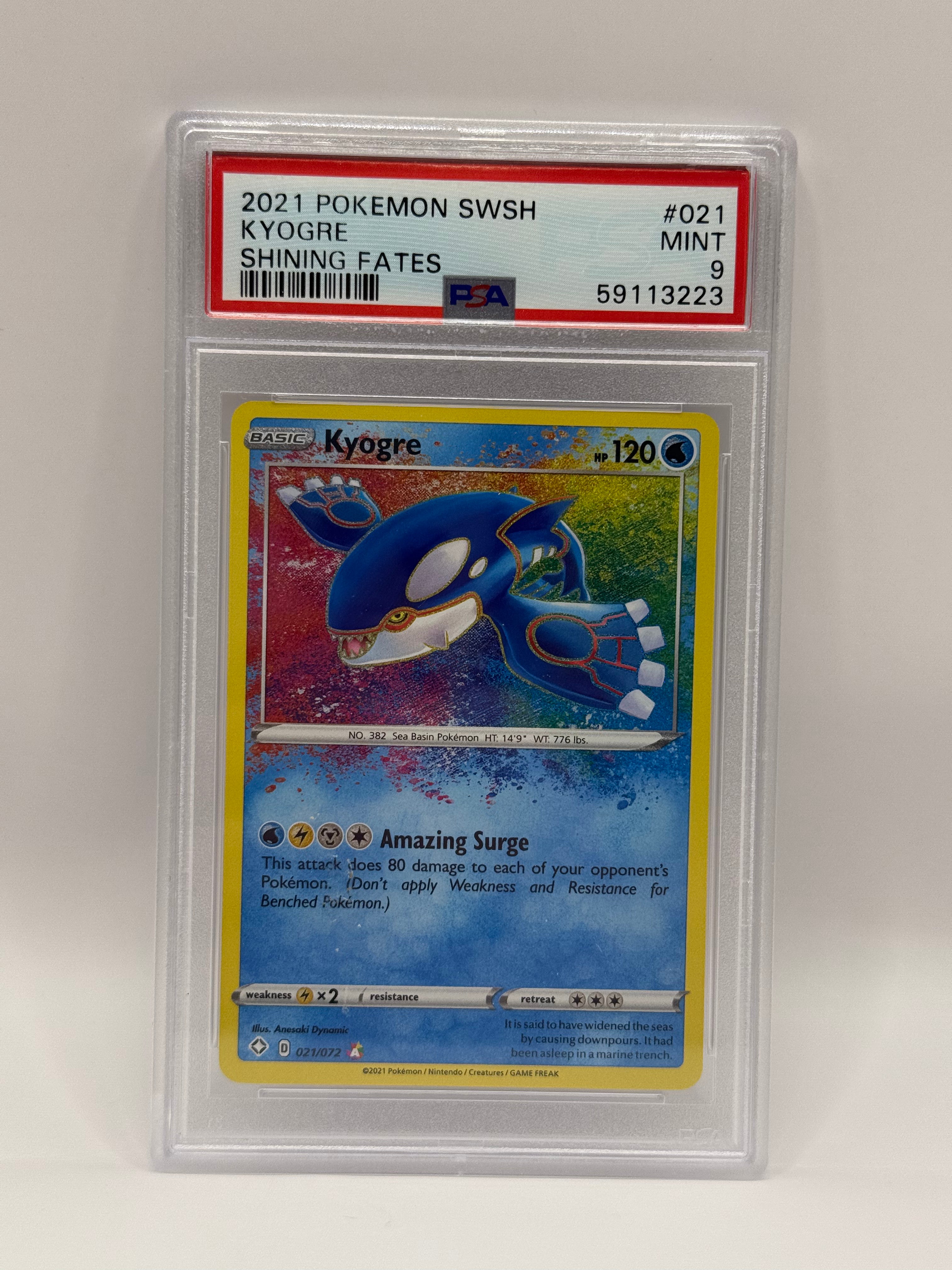2021 Pokémon Shining Fates Kyogre Amazing Rare 021/072 PSA 9 MINT (SWSH)