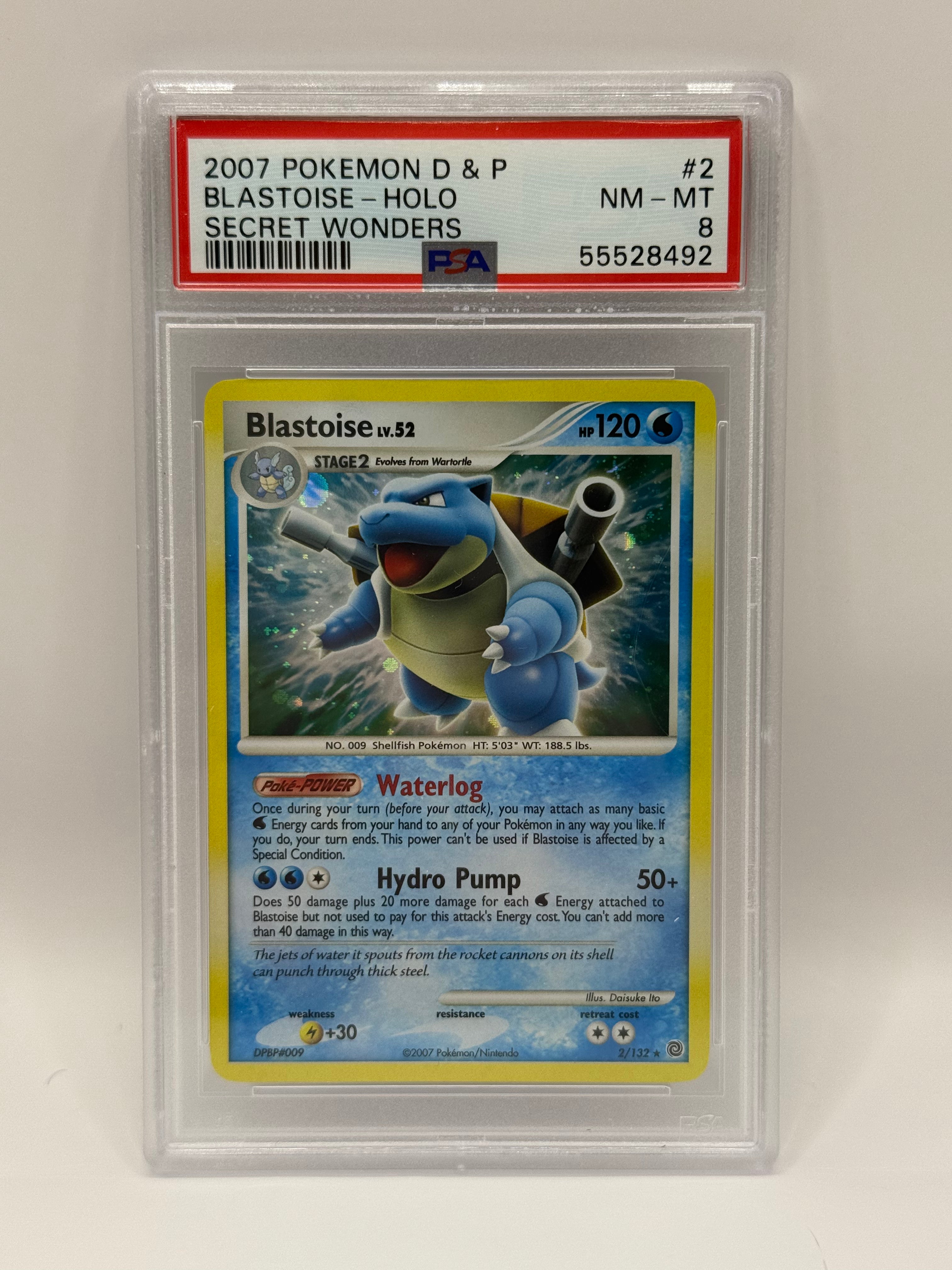 2007 Pokemon D & P Secret Wonders Blastoise Holo 2/132 PSA 8 NEAR MINT - MINT