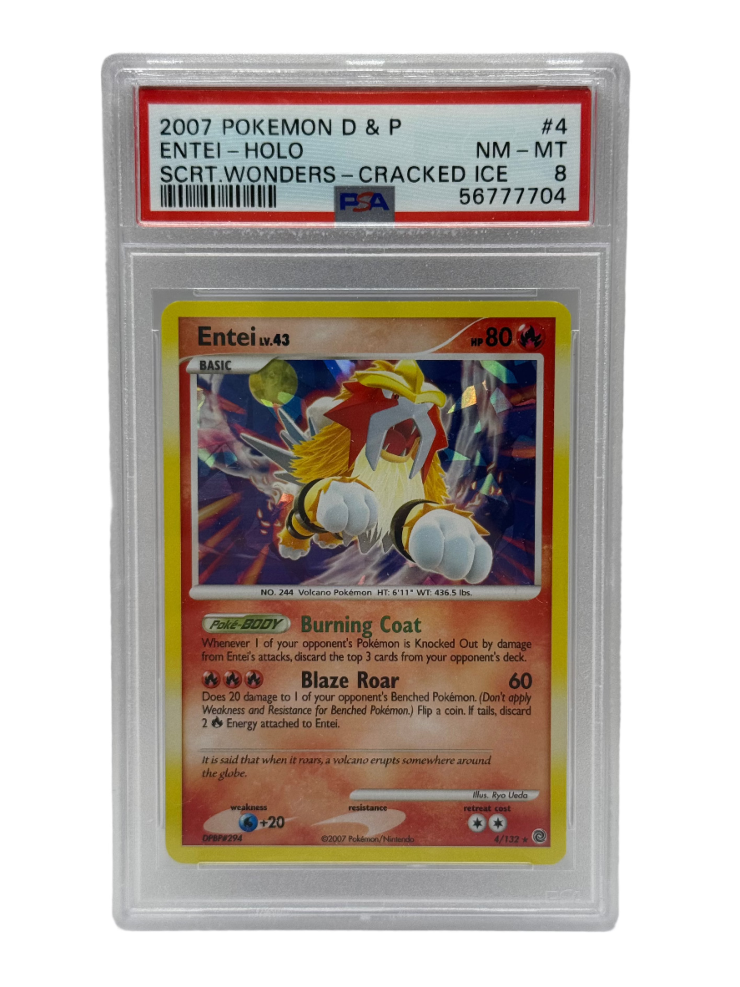 2007 Pokémon D & P Secret Wonders Entei Holo Cracked Ice 4/132 PSA 8 NEAR MINT - MINT