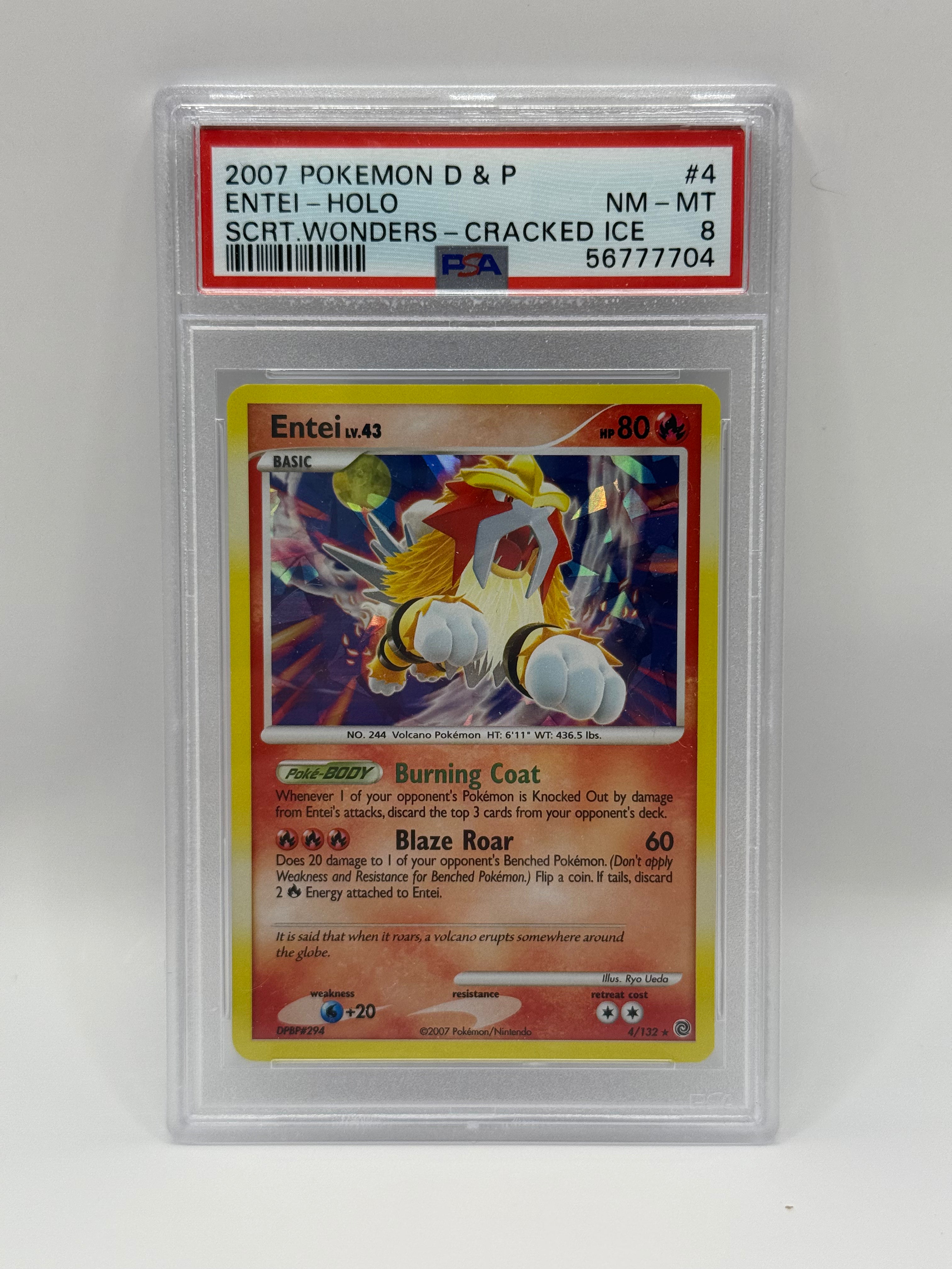 2007 Pokémon D & P Secret Wonders Entei Holo Cracked Ice 4/132 PSA 8 NEAR MINT - MINT