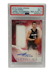 2019 Panini Origins Tyler Herro Jersey Autograph - Red /99 Rookie Card #177 PSA 7 NEAR MINT & AUTO 10