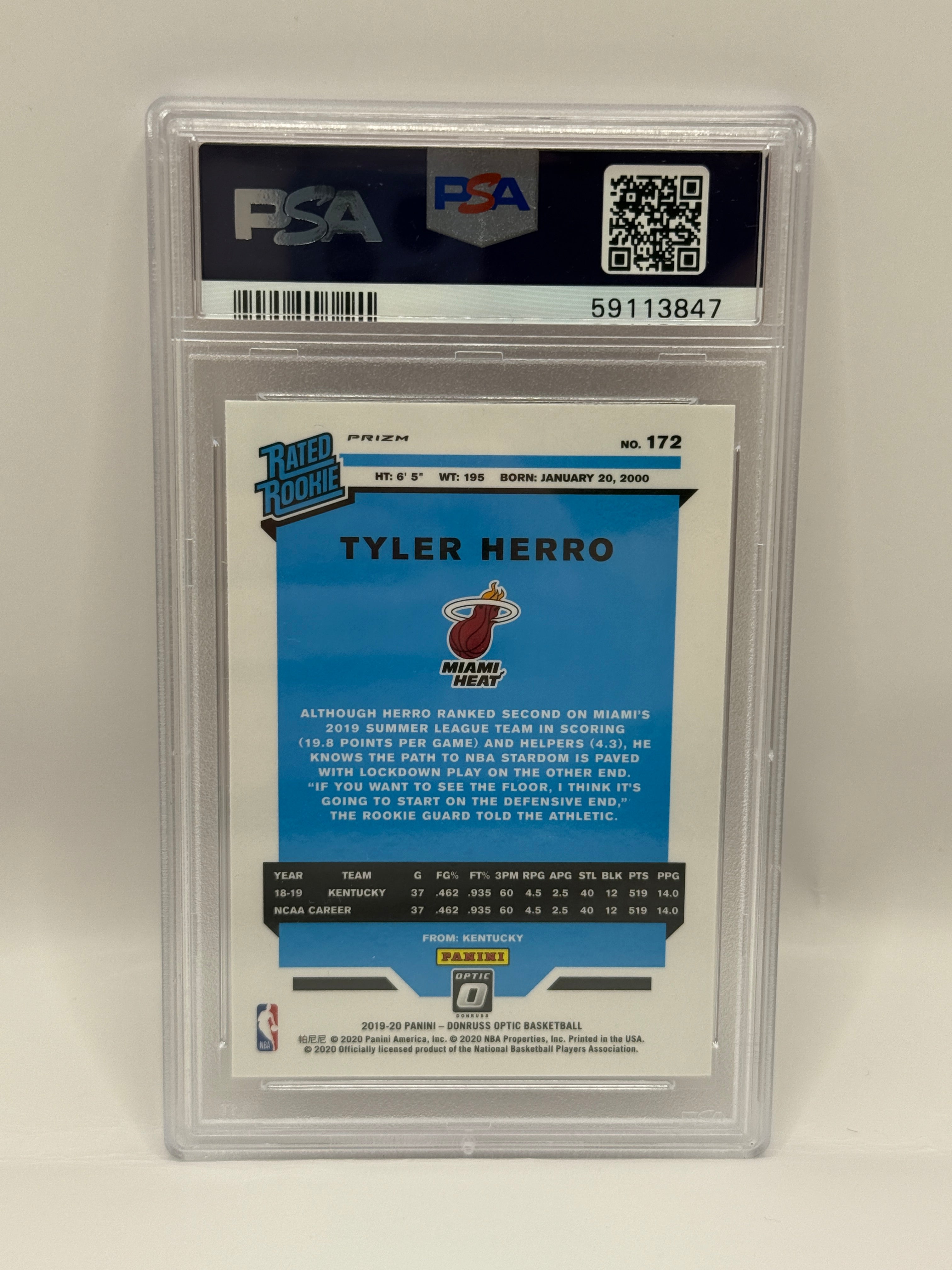 2019 Panini Donruss Optic Tyler Herro Hyper Pink Rookie Card #172 PSA 10 GEM MINT