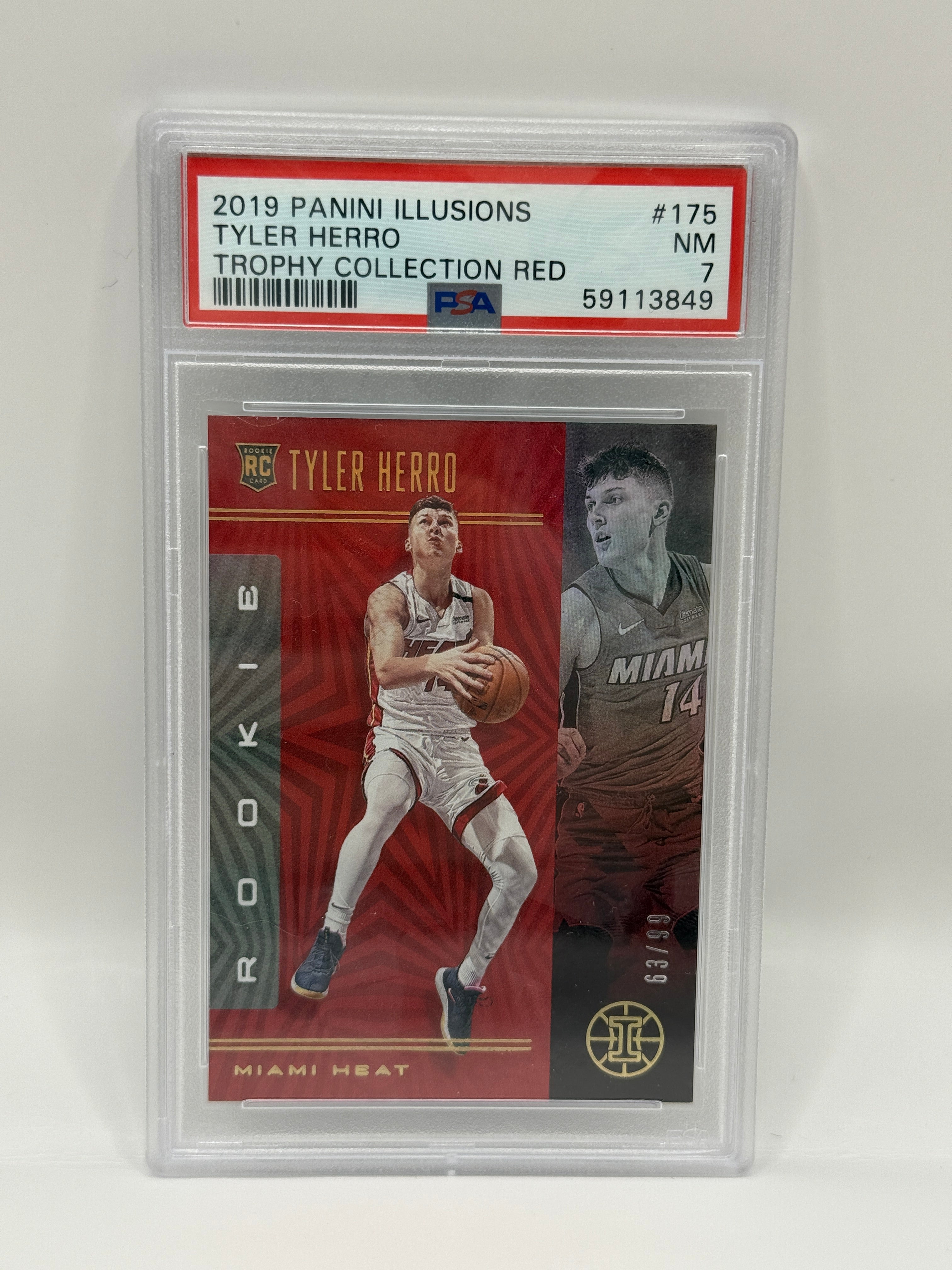 2019 Panini Illusions Tyler Herro Trophy Collection Red /99 Rookie Card #175 PSA 7 NEAR MINT