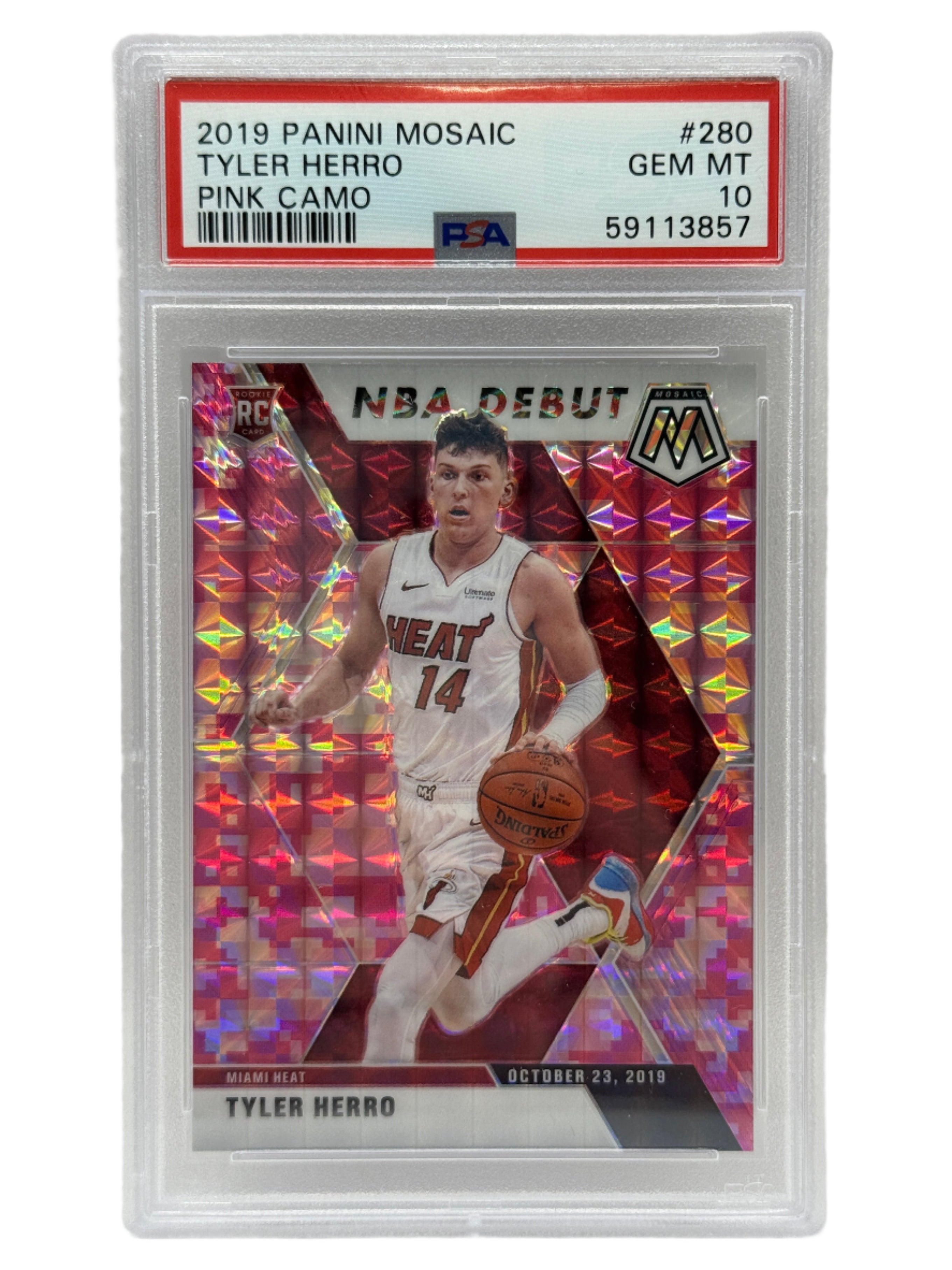 2019 Panini Mosaic Tyler Herro Pink Camo Rookie Card #280 PSA 10 GEM MINT
