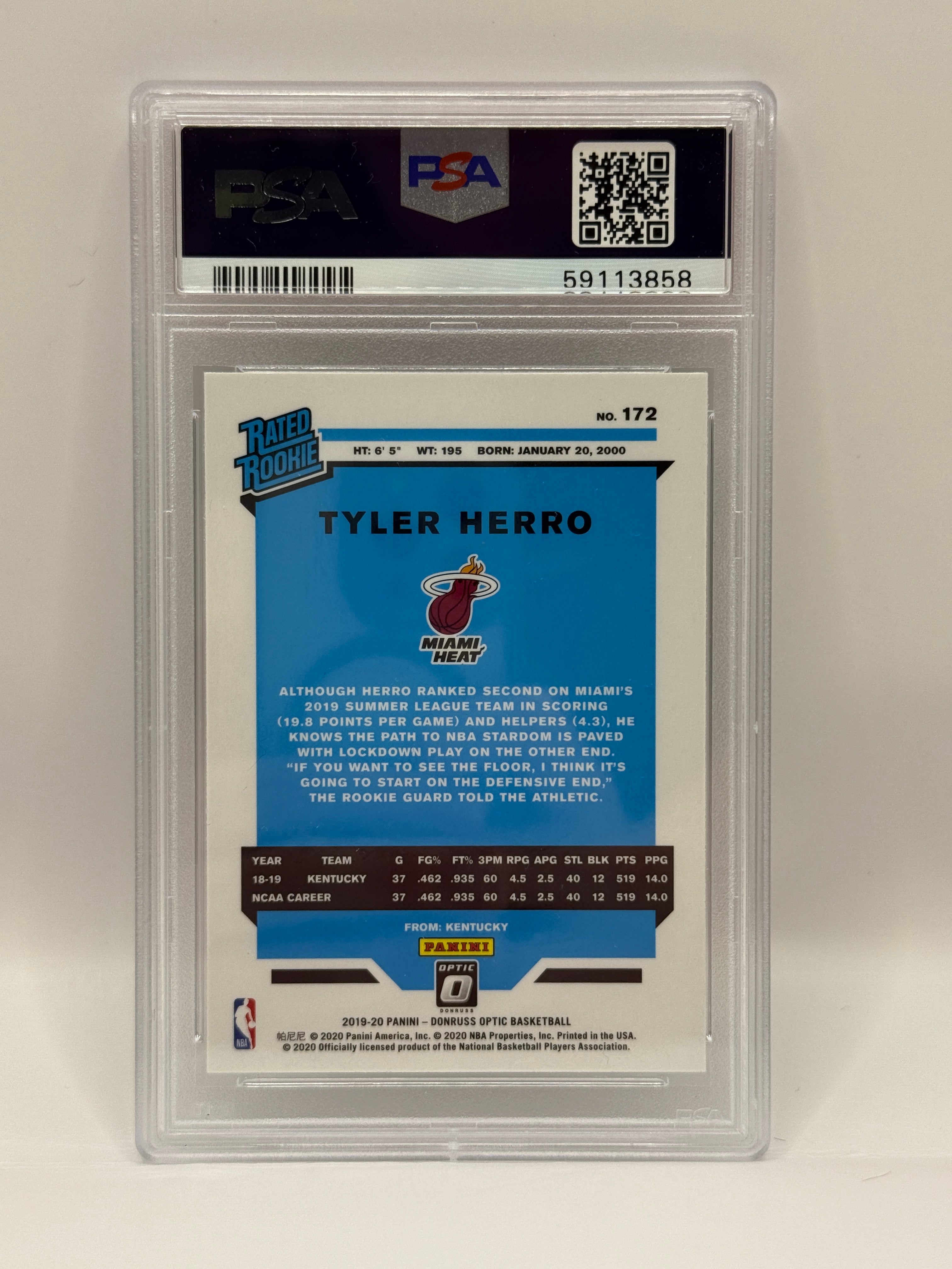 2019 Panini Donruss Optic Tyler Herro Base Rookie Card #172 PSA 10 GEM MINT