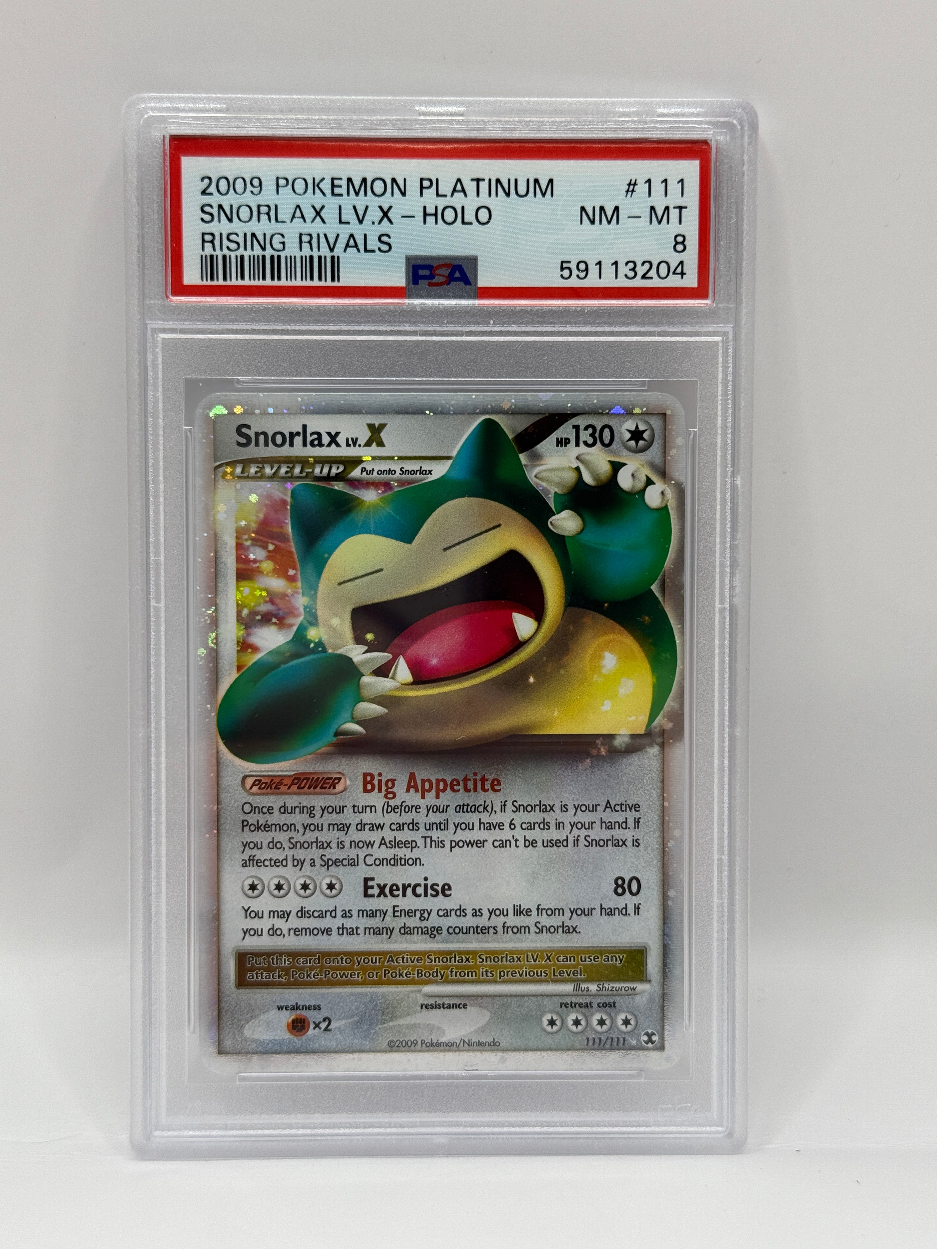 2009 Pokémon Platinum Rising Rivals Snorlax Lv. X Holo 111/111 PSA 8 NEAR MINT - MINT