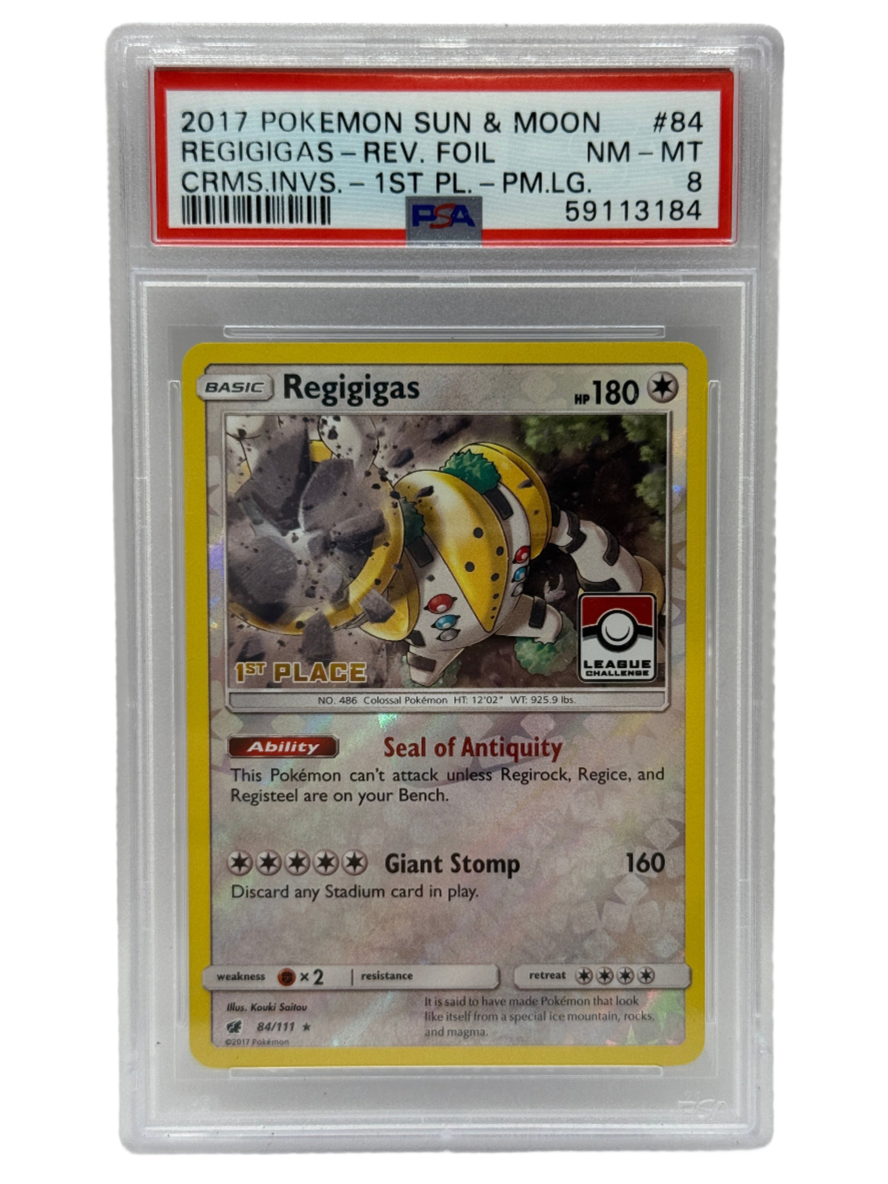 2017 Pokémon League Crismon Invasion Regigigas 1st Place Reverse Holo 84/111 PSA 8 NEAR MINT - MINT