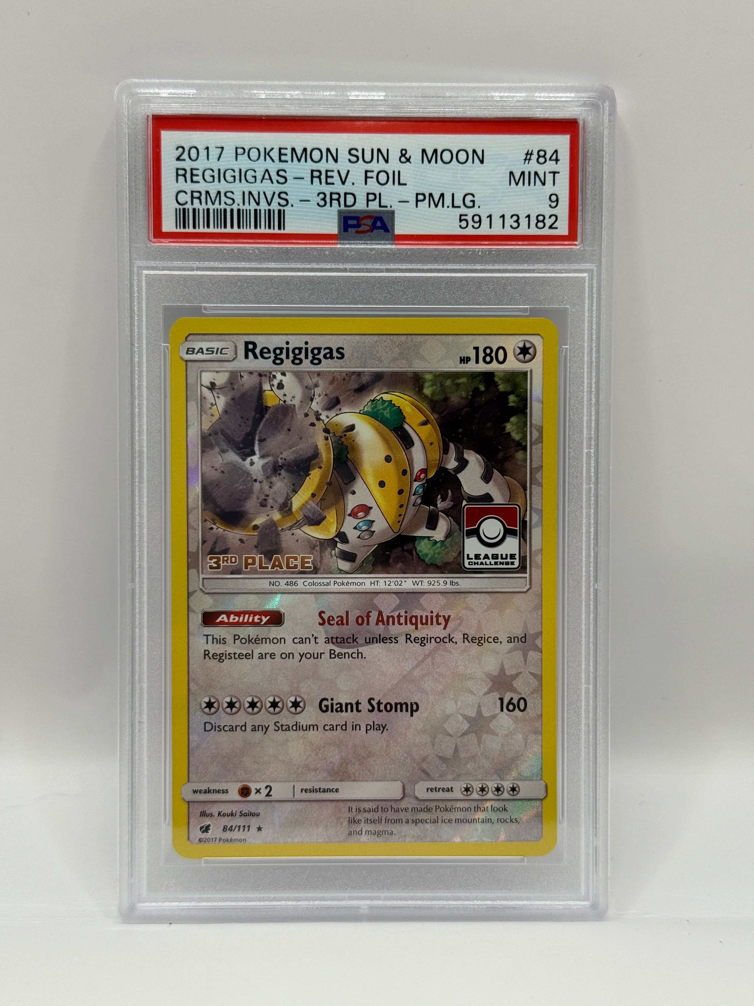 2017 Pokémon League Crismon Invasion Regigigas 3rd Place Reverse Holo 84/111 PSA 9 MINT