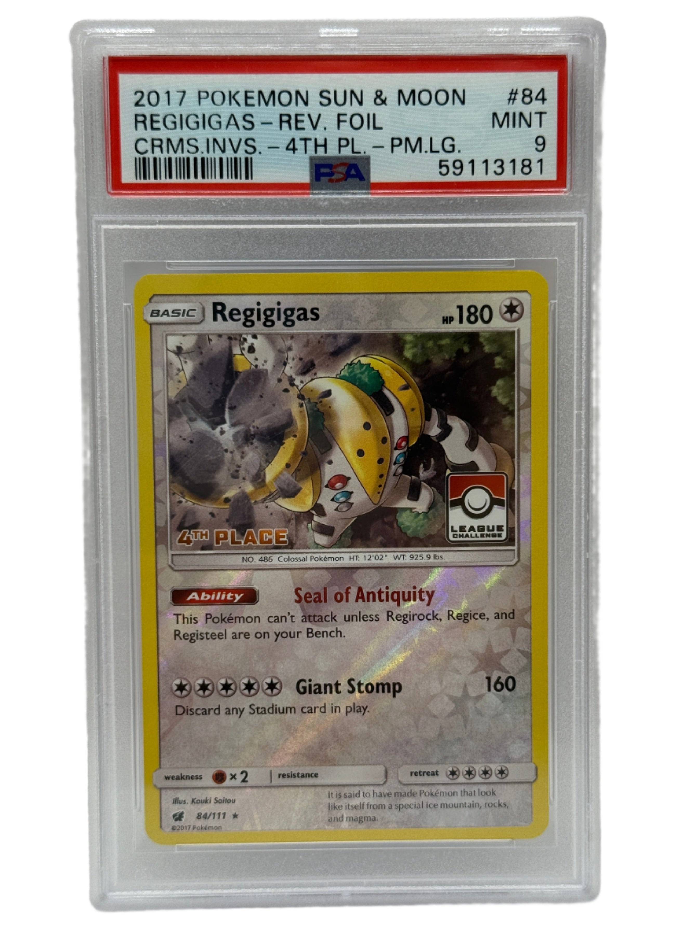 2017 Pokémon League Crismon Invasion Regigigas 4th Place Reverse Holo 84/111 PSA 9 MINT