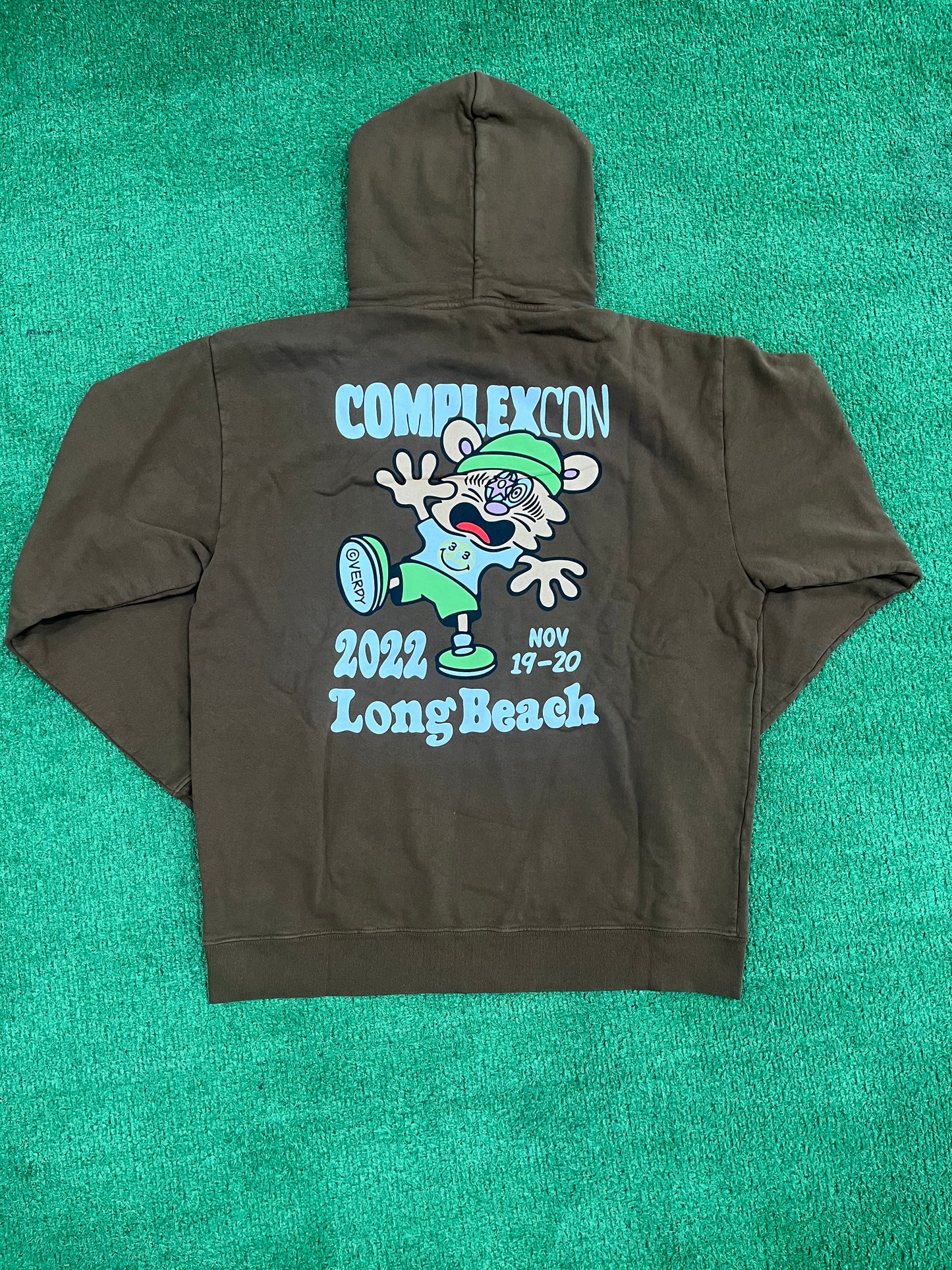 Complexcon x Verdy Brown Chest Logo Graphic Hoodie Brown