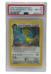 2000 Pokémon Rocket 1st Edition Dark Dragonite Holo (Swirl) 5/82 PSA 8 NEAR MINT - MINT