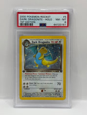 2000 Pokémon Rocket 1st Edition Dark Dragonite Holo (Swirl) 5/82 PSA 8 NEAR MINT - MINT