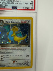 2000 Pokémon Rocket 1st Edition Dark Dragonite Holo (Swirl) 5/82 PSA 8 NEAR MINT - MINT