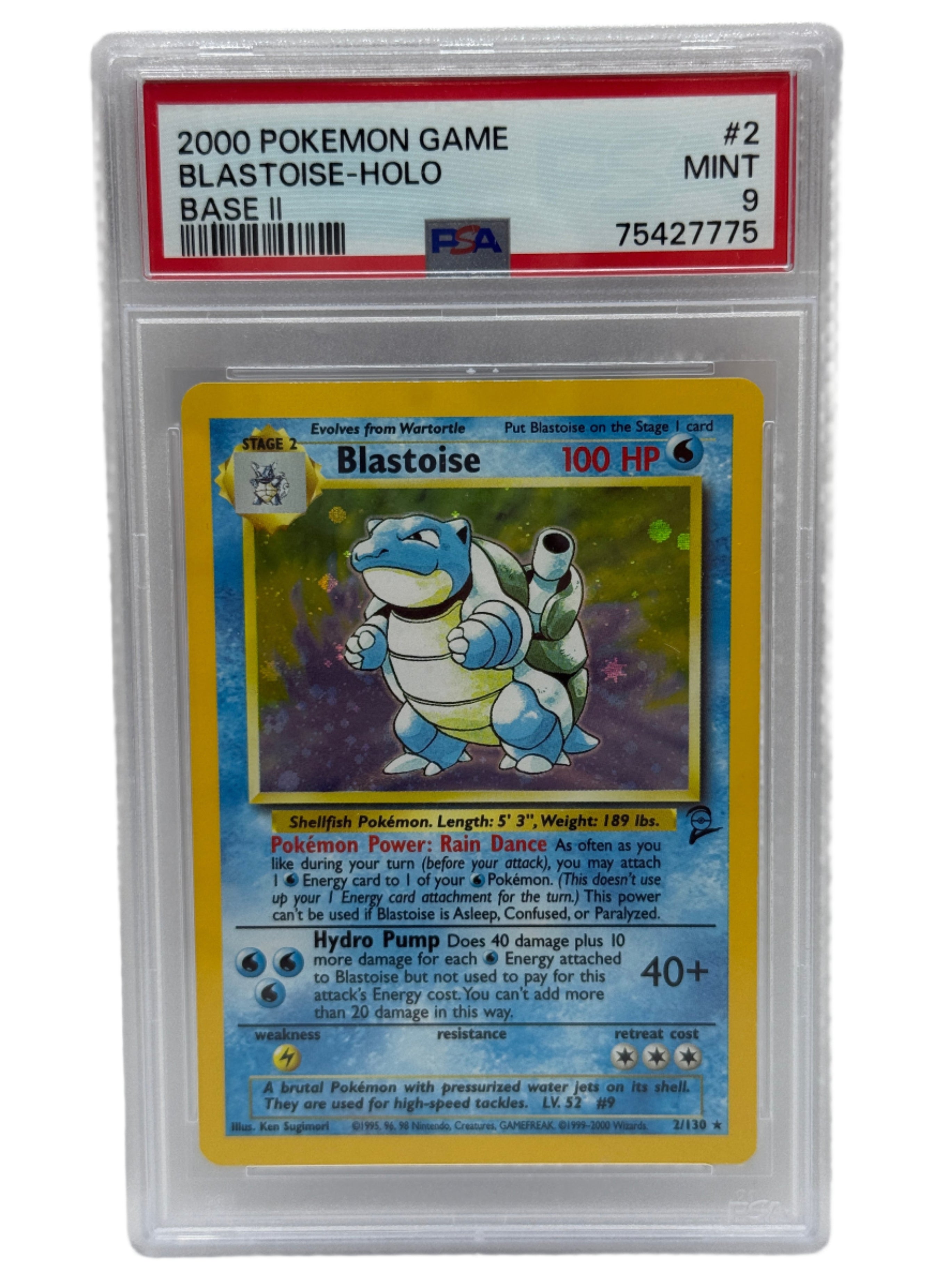 2000 Pokémon Base Set II Blastoise Holo 2/130 PSA 9 MINT