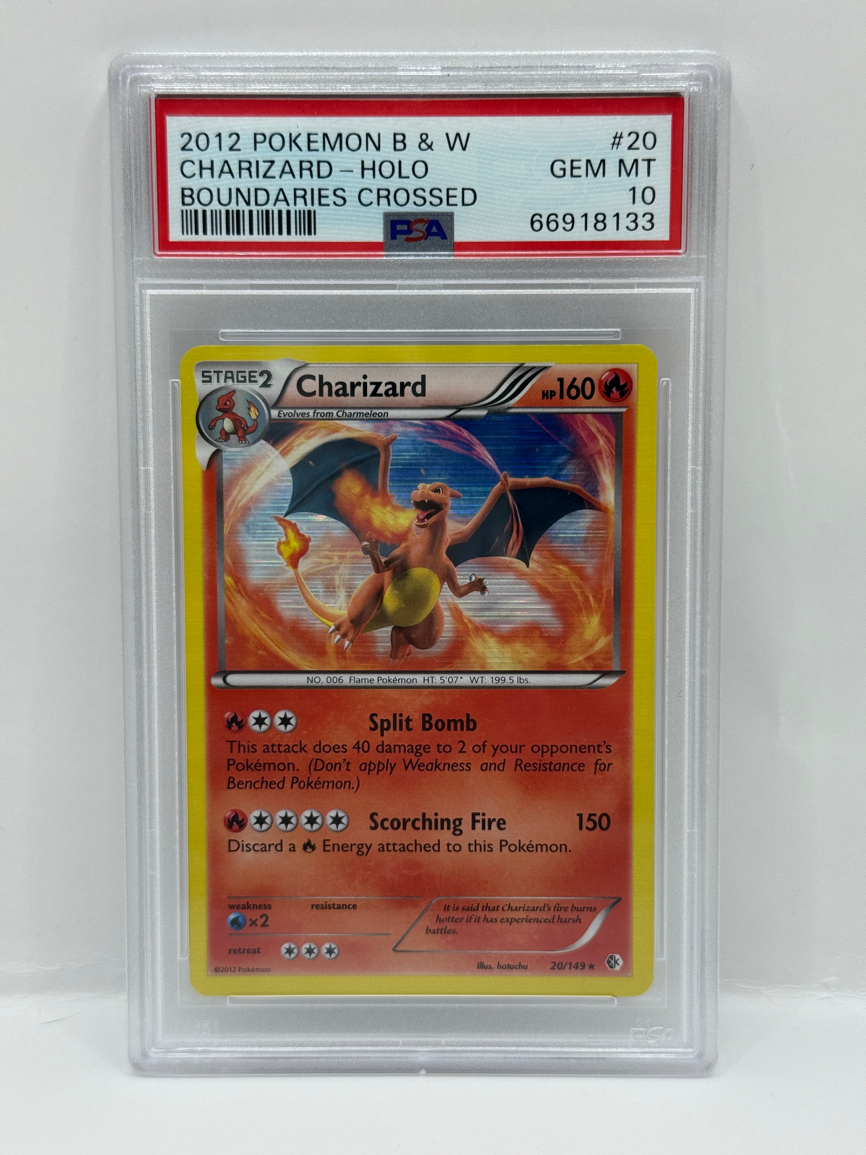 2012 Pokémon B & W Boundaries Crossed Charizard Holo 20/149 PSA 10 GEM MINT