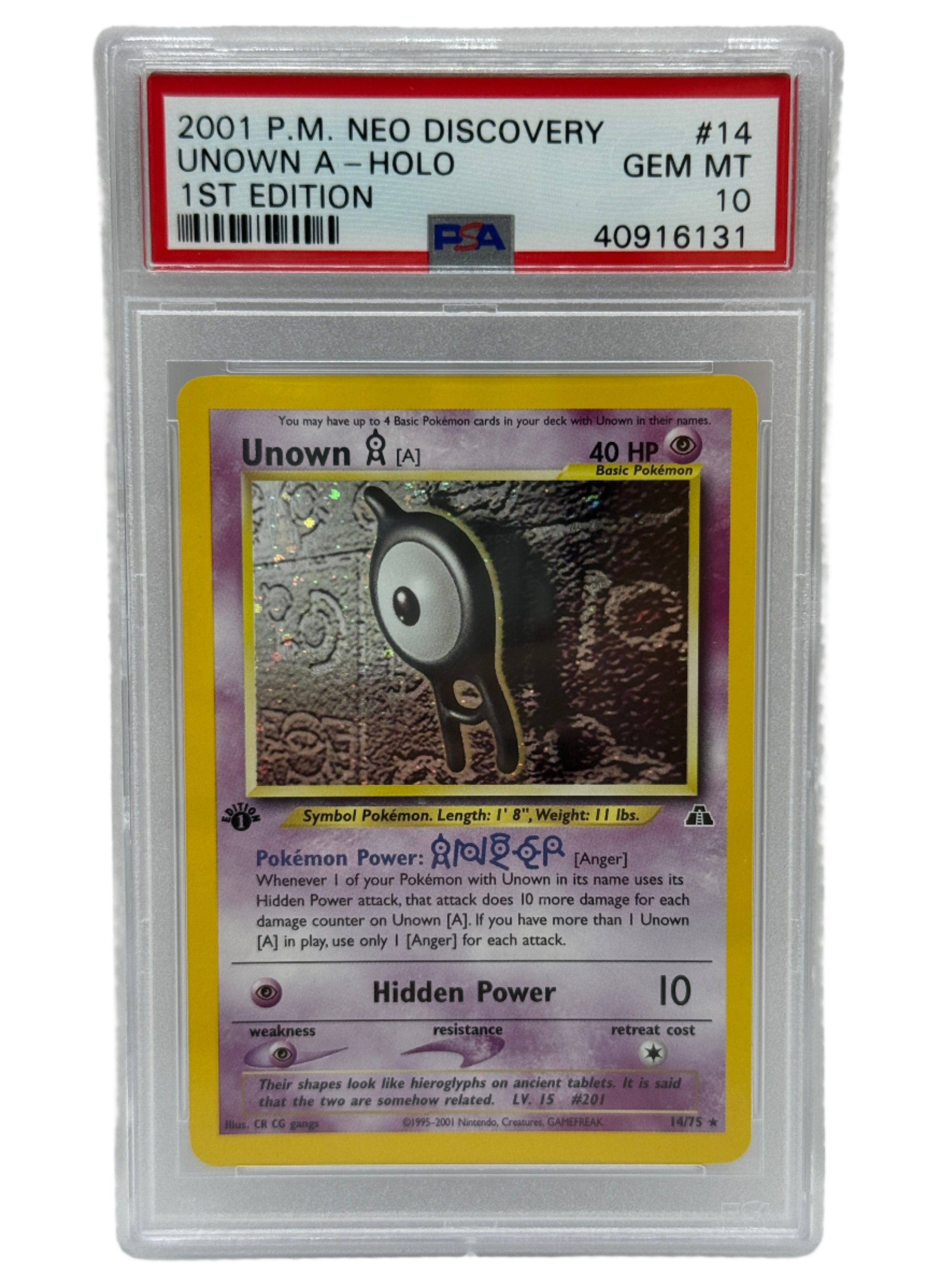 2001 Pokémon Neo Discovery 1st Edition Unown A Holo 14/75 PSA 10 GEM MINT
