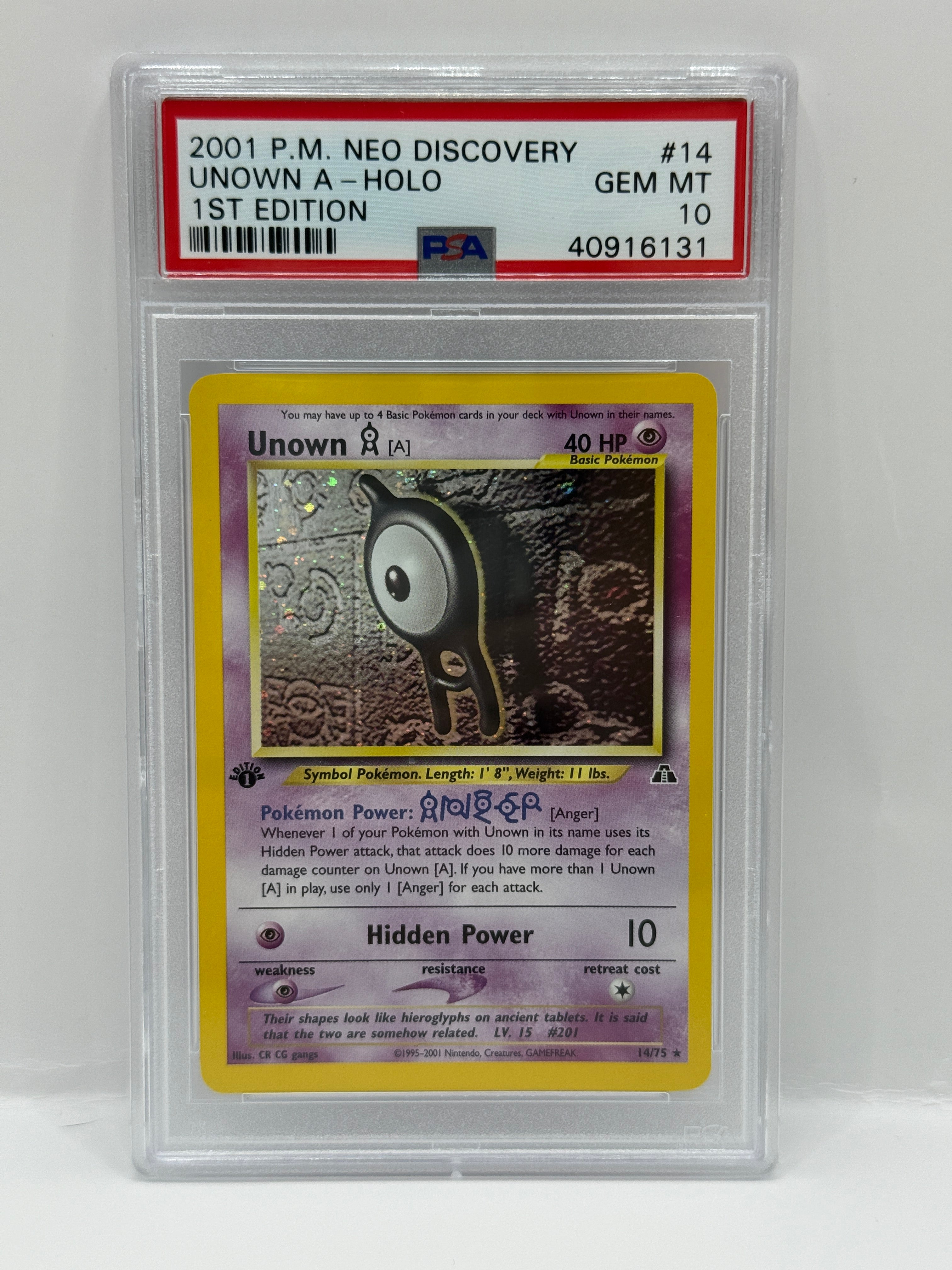2001 Pokémon Neo Discovery 1st Edition Unown A Holo 14/75 PSA 10 GEM MINT