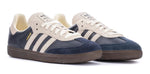 Pair of navy and white sneakers with three stripes on a white background - Image 2