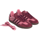 Pink and maroon Adidas sneakers with matching laces on a white background - Image 2