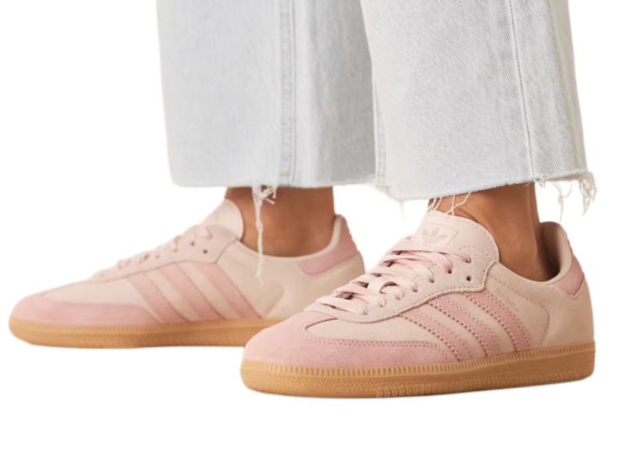 Pink sneakers with a white background