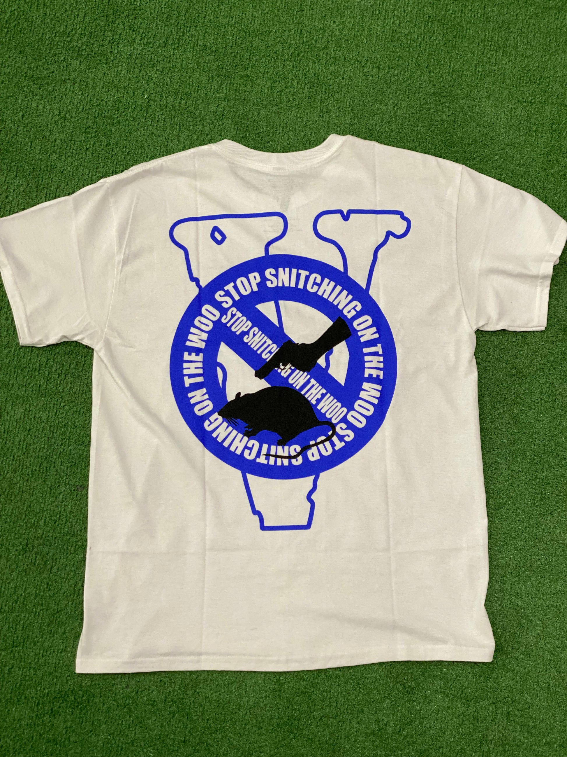 Pop Smoke x Vlone Stop Snitching T-shirt White / Blue, T-Shirt - Supra Sneakers