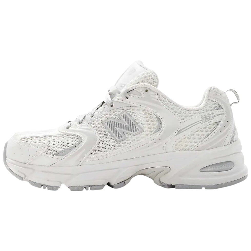 White sneaker with New Balance logo on a white background