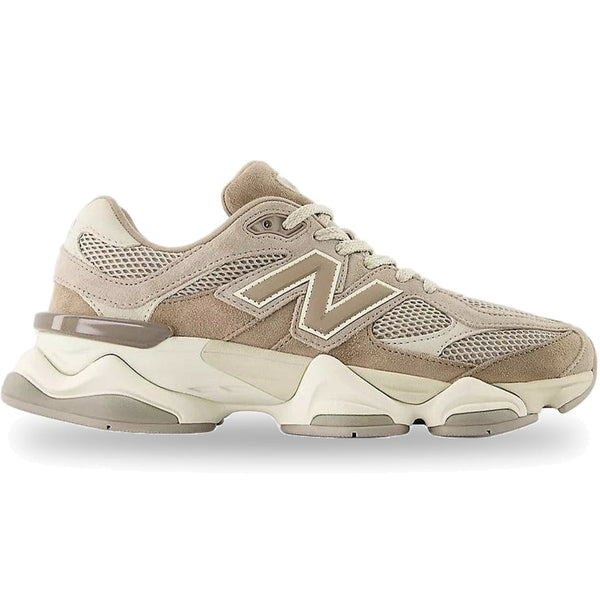 Beige sneaker with New Balance logo on a white background