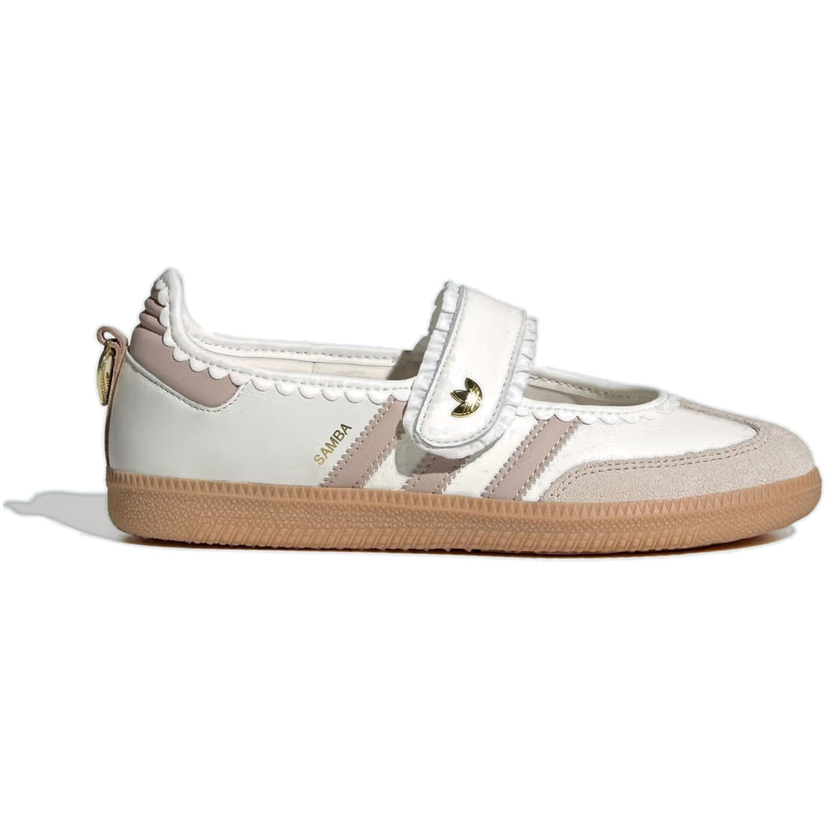 Adidas Samba Jane Ruffle Pack White Pink Gum women's side profile, outside of the shoe