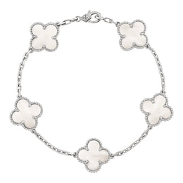 Van Cleef & Arpels Vintage Alhambra bracelet, 5 motifs 18K white gold, Mother-of-pearl