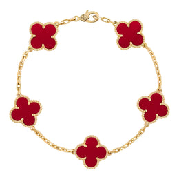 Van Cleef & Arpels Vintage Alhambra Armband, 5 Motive aus 18K Gelbgold, Karneol