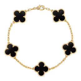 Van Cleef & Arpels Vintage Alhambra Armband, 5 Motive aus 18 Karat Gelbgold, Onyx